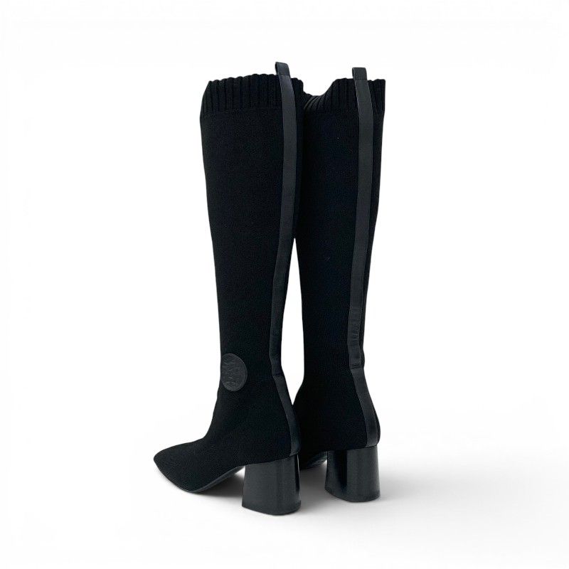 Hermes Fontaine Boots Long Shoes Fabric Leather Black Knit Exlibris — view 4