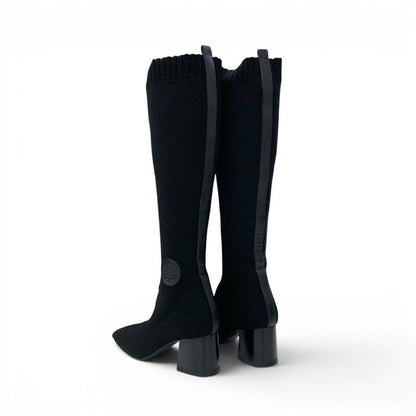 Hermes Fontaine Boots Long Shoes Fabric Leather Black Knit Exlibris — view 4