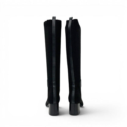 Hermes Fontaine Boots Long Shoes Fabric Leather Black Knit Exlibris — view 5