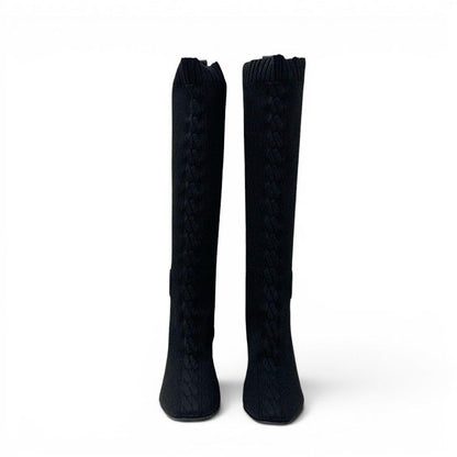 Hermes Fontaine Boots Long Shoes Fabric Leather Black Knit Exlibris — view 2