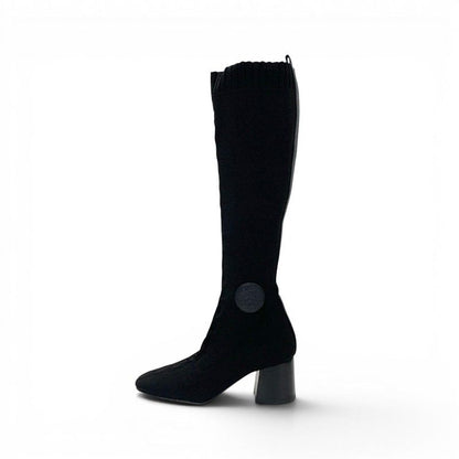 Hermes Fontaine Boots Long Shoes Fabric Leather Black Knit Exlibris — view 3