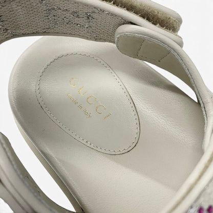 Gucci Double Sandals Shoes Fabric Leather Ivory Multicolor GG Marmont Rhinestone — view 7