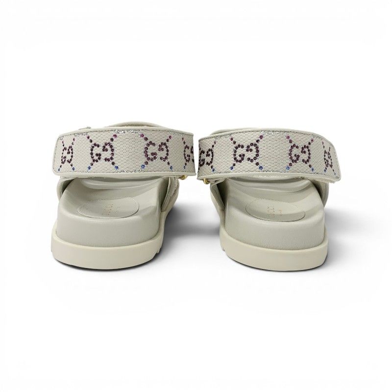 Gucci Double Sandals Shoes Fabric Leather Ivory Multicolor GG Marmont Rhinestone — view 5