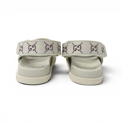Gucci Double Sandals Shoes Fabric Leather Ivory Multicolor GG Marmont Rhinestone — view 5