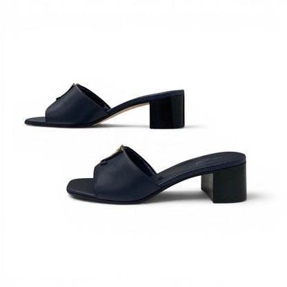 Louis Vuitton Marais Sandals Shoes Leather Navy Gold Logo Mules — view 3