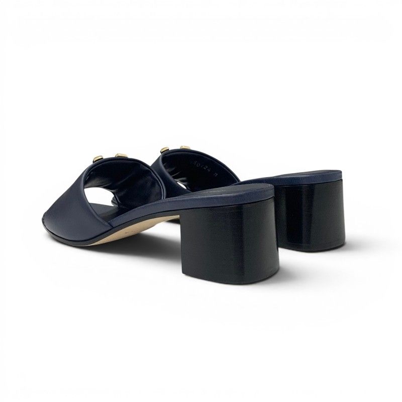 Louis Vuitton Marais Sandals Shoes Leather Navy Gold Logo Mules — view 4