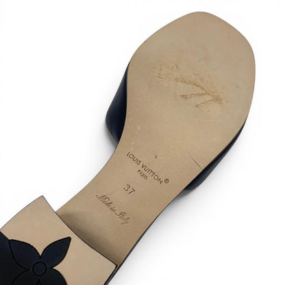 Louis Vuitton Marais Sandals Shoes Leather Navy Gold Logo Mules — view 8