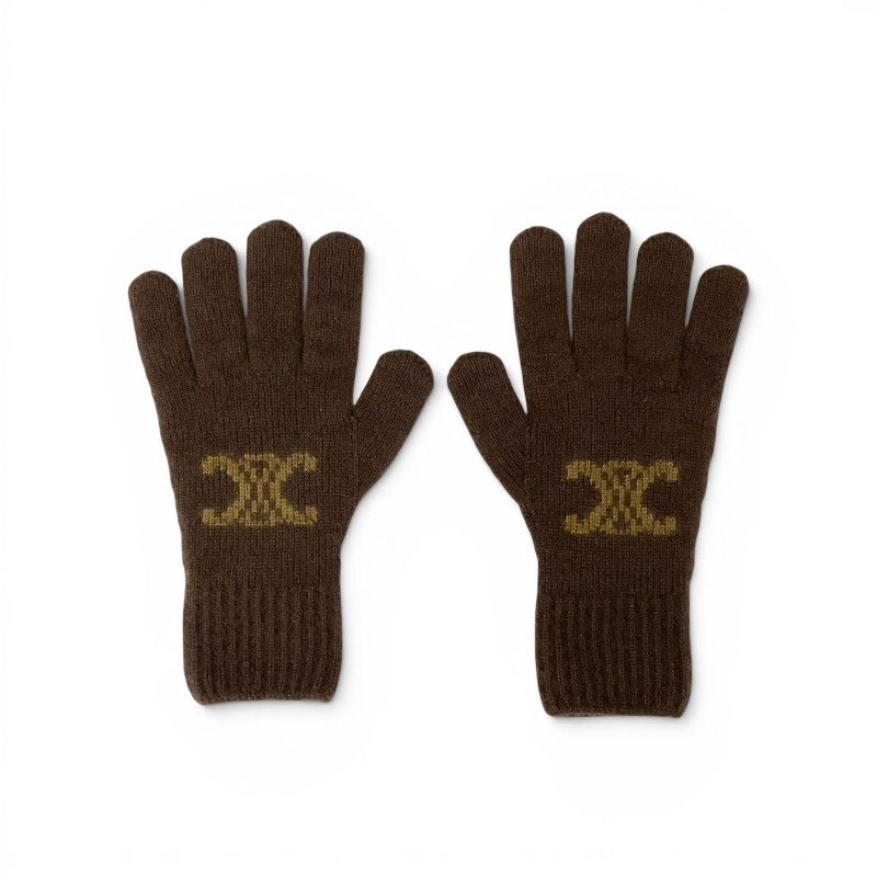 Celine Gloves Brown Triomphe Monogram
