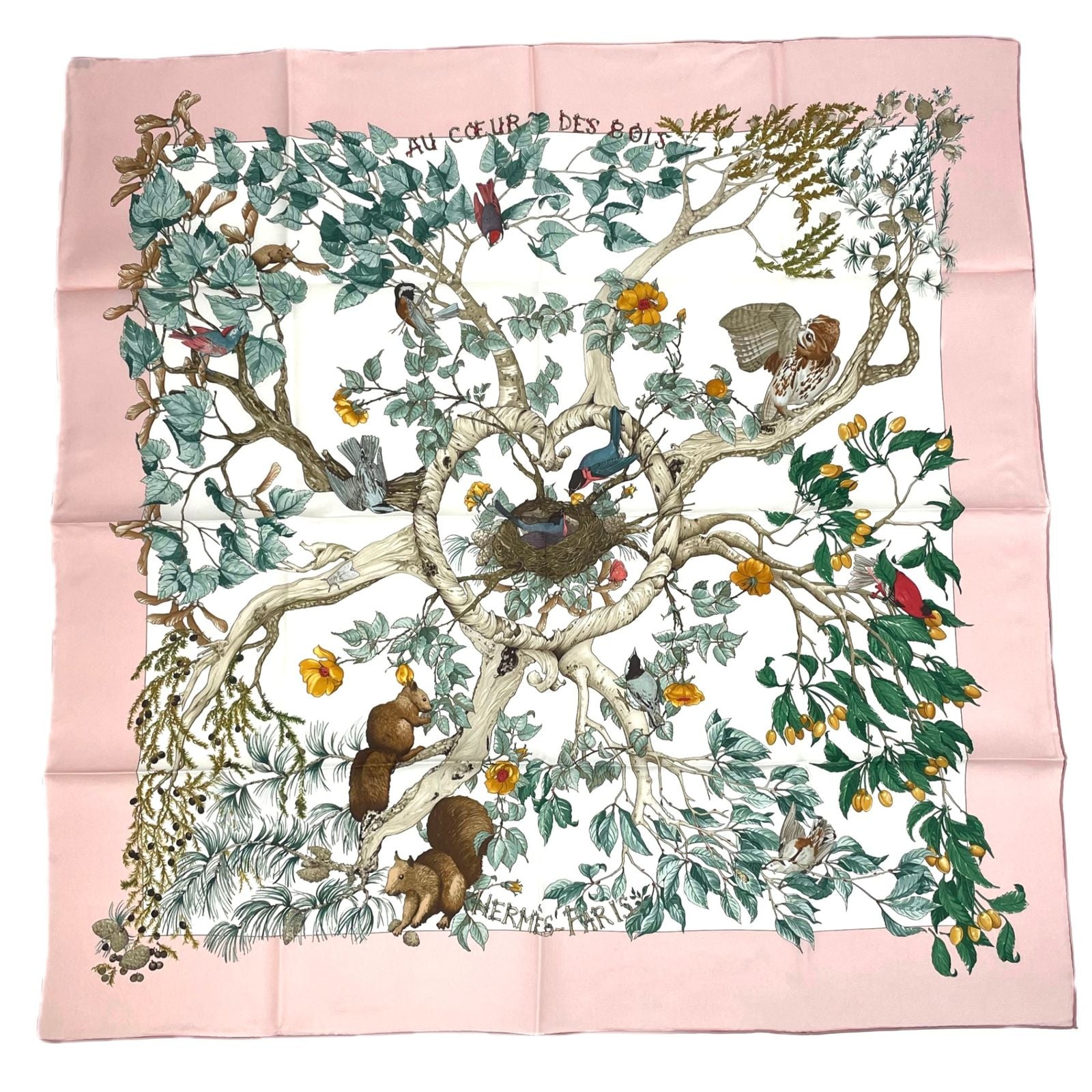 Hermes Carre 90 AU Coeur Des Bois in the Forest Scarf Silk Pink — view 2