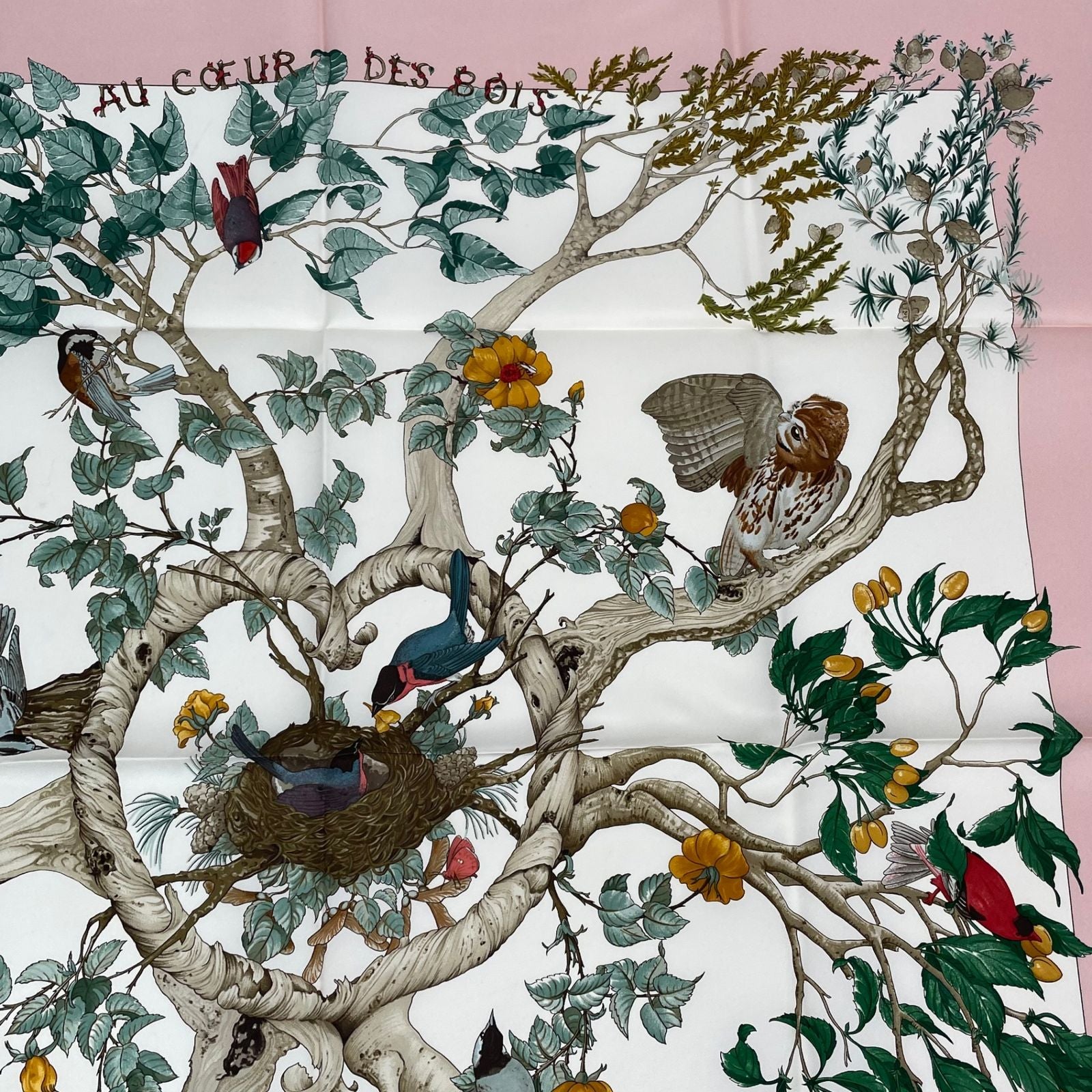 Hermes Carre 90 AU Coeur Des Bois in the Forest Scarf Silk Pink — view 4