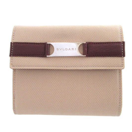 Bvlgari Canvas Leather Beige Bordeaux Hook Wallet