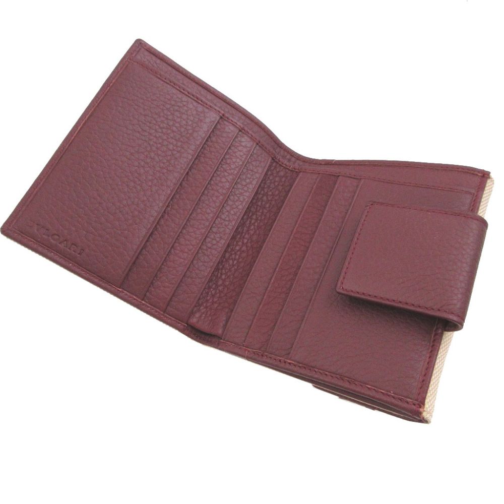 Bvlgari Canvas Leather Beige Bordeaux Hook Wallet — view 5