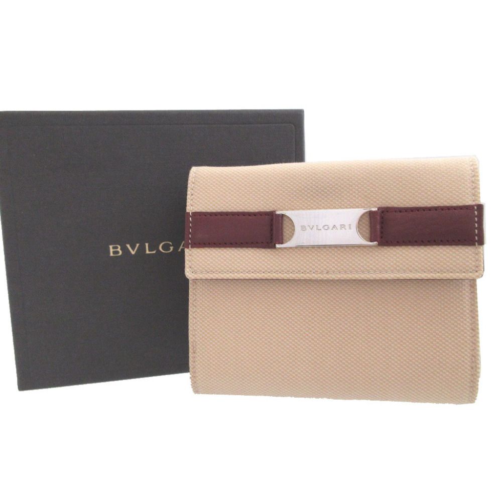 Bvlgari Canvas Leather Beige Bordeaux Hook Wallet — view 2