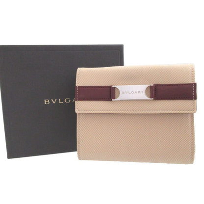 Bvlgari Canvas Leather Beige Bordeaux Hook Wallet — view 2
