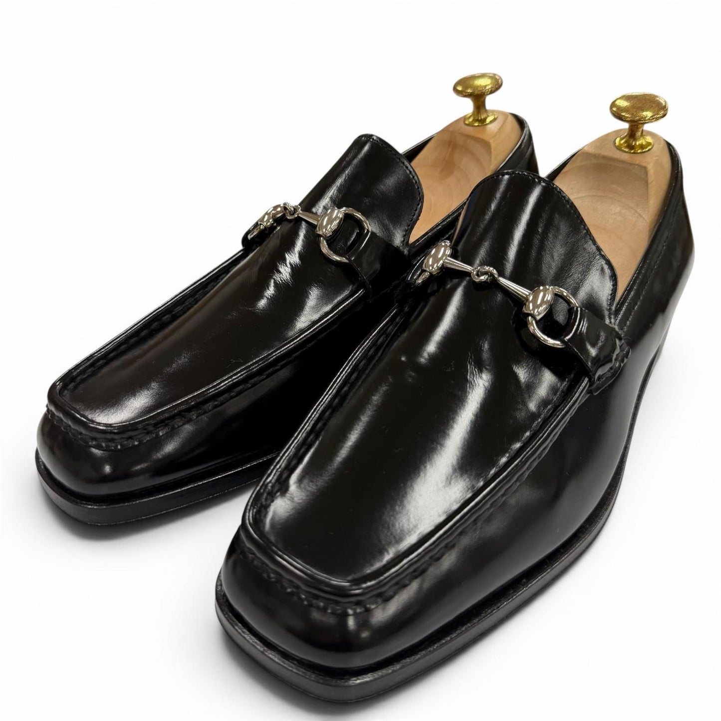 Gucci Vintage Dead Stock Horsebit Leather Shoes Loafers Black Silver