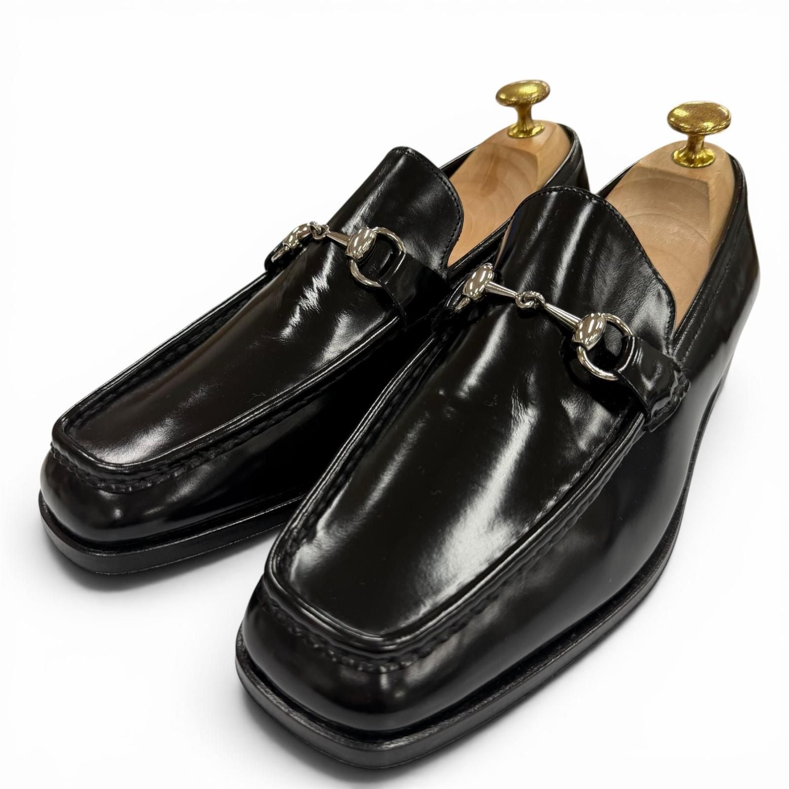 Gucci Vintage Dead Stock Horsebit Leather Shoes Loafers Black Silver