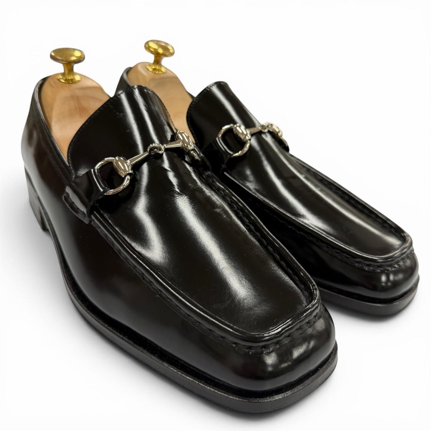 Gucci Vintage Dead Stock Horsebit Leather Shoes Loafers Black Silver — view 3