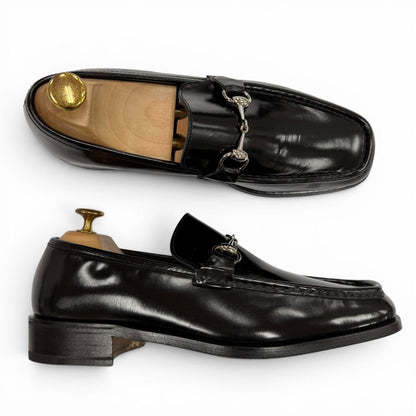 Gucci Vintage Dead Stock Horsebit Leather Shoes Loafers Black Silver — view 6