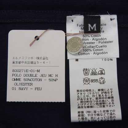 Hermes Cotton Series Button Short Sleeve Polo Shirt Navy — view 9