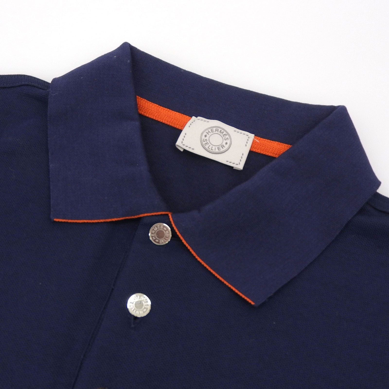 Hermes Cotton Series Button Short Sleeve Polo Shirt Navy — view 3