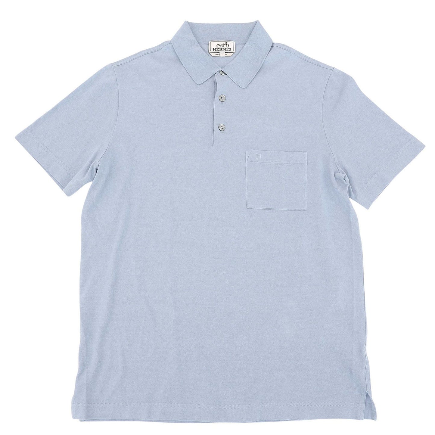 Hermes Cotton 100% Logo Embroidery Short Sleeve Polo Shirt Light Blue