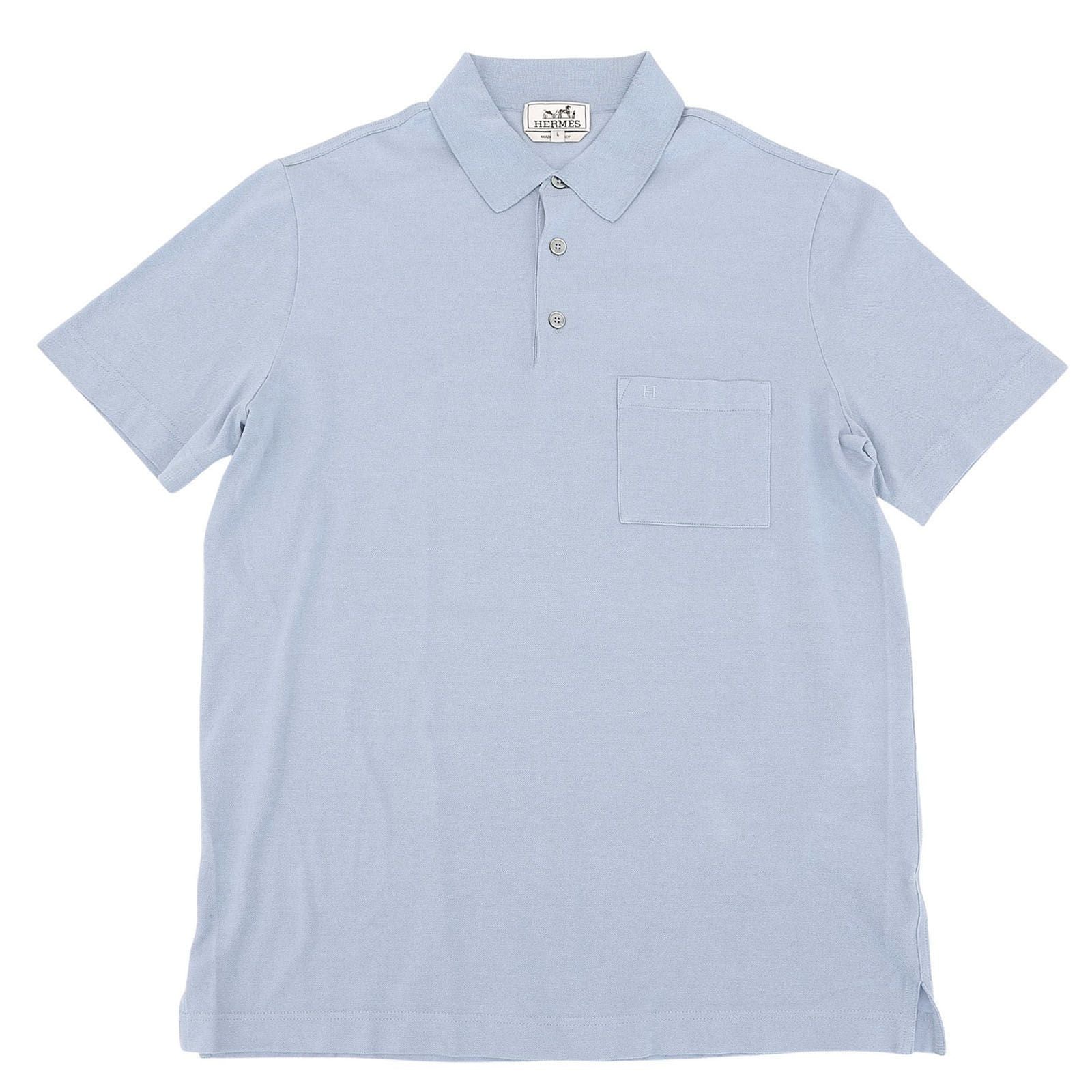 Hermes Cotton 100% Logo Embroidery Short Sleeve Polo Shirt Light Blue
