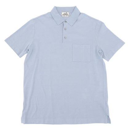 Hermes Cotton 100% Logo Embroidery Short Sleeve Polo Shirt Light Blue