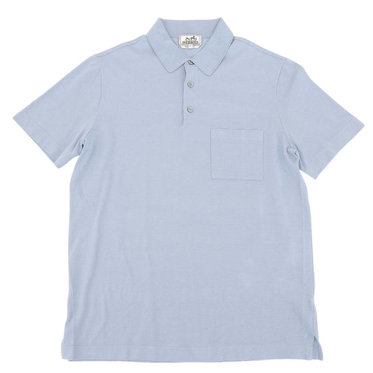 Hermes Cotton 100% Logo Embroidery Short Sleeve Polo Shirt Light Blue