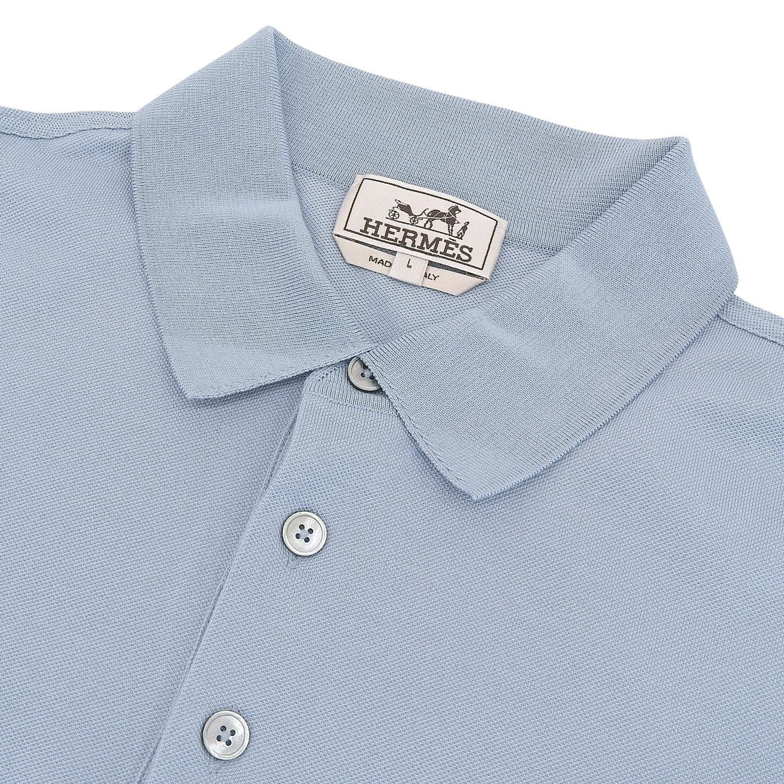Hermes Cotton 100% Logo Embroidery Short Sleeve Polo Shirt Light Blue — view 3