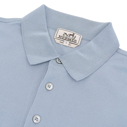 Hermes Cotton 100% Logo Embroidery Short Sleeve Polo Shirt Light Blue — view 3