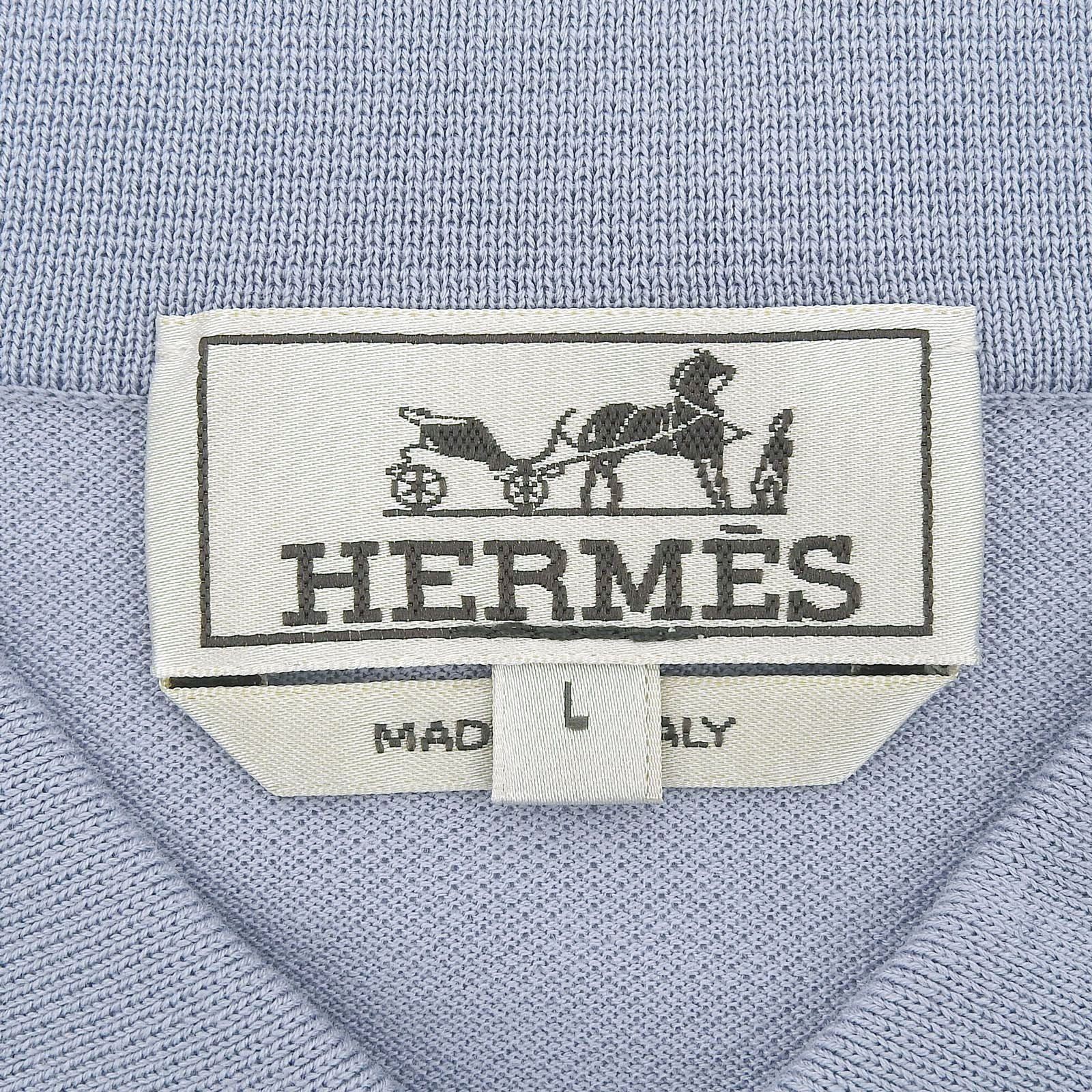 Hermes Cotton 100% Logo Embroidery Short Sleeve Polo Shirt Light Blue — view 5