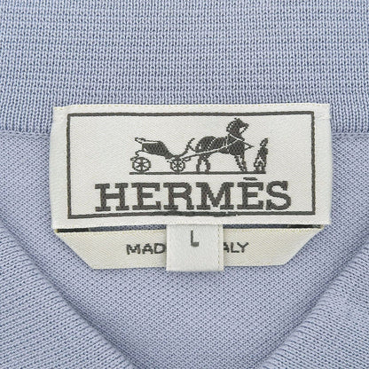 Hermes Cotton 100% Logo Embroidery Short Sleeve Polo Shirt Light Blue — view 5