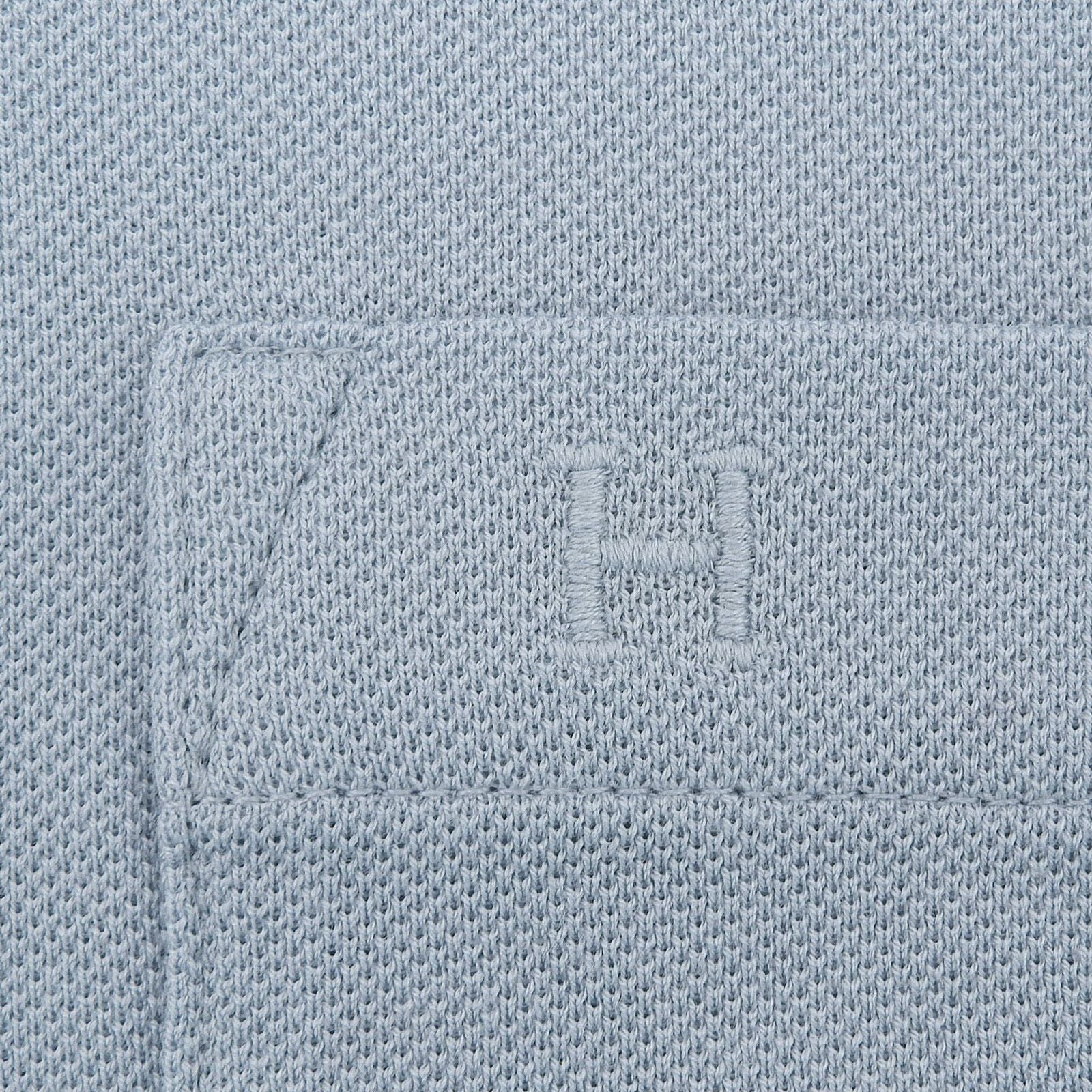 Hermes Cotton 100% Logo Embroidery Short Sleeve Polo Shirt Light Blue — view 4