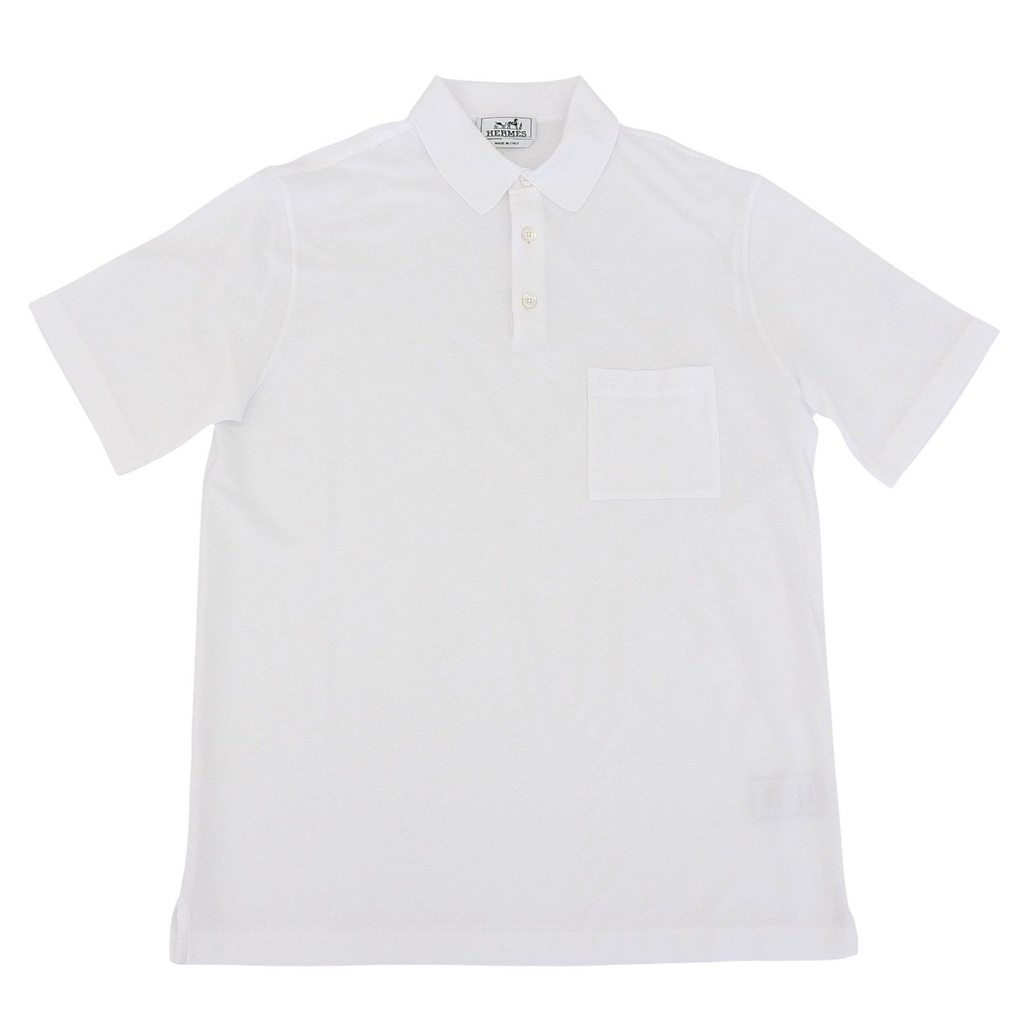 Hermes Cotton 100% Logo Embroidery Shell Button Short Sleeve Polo Shirt White