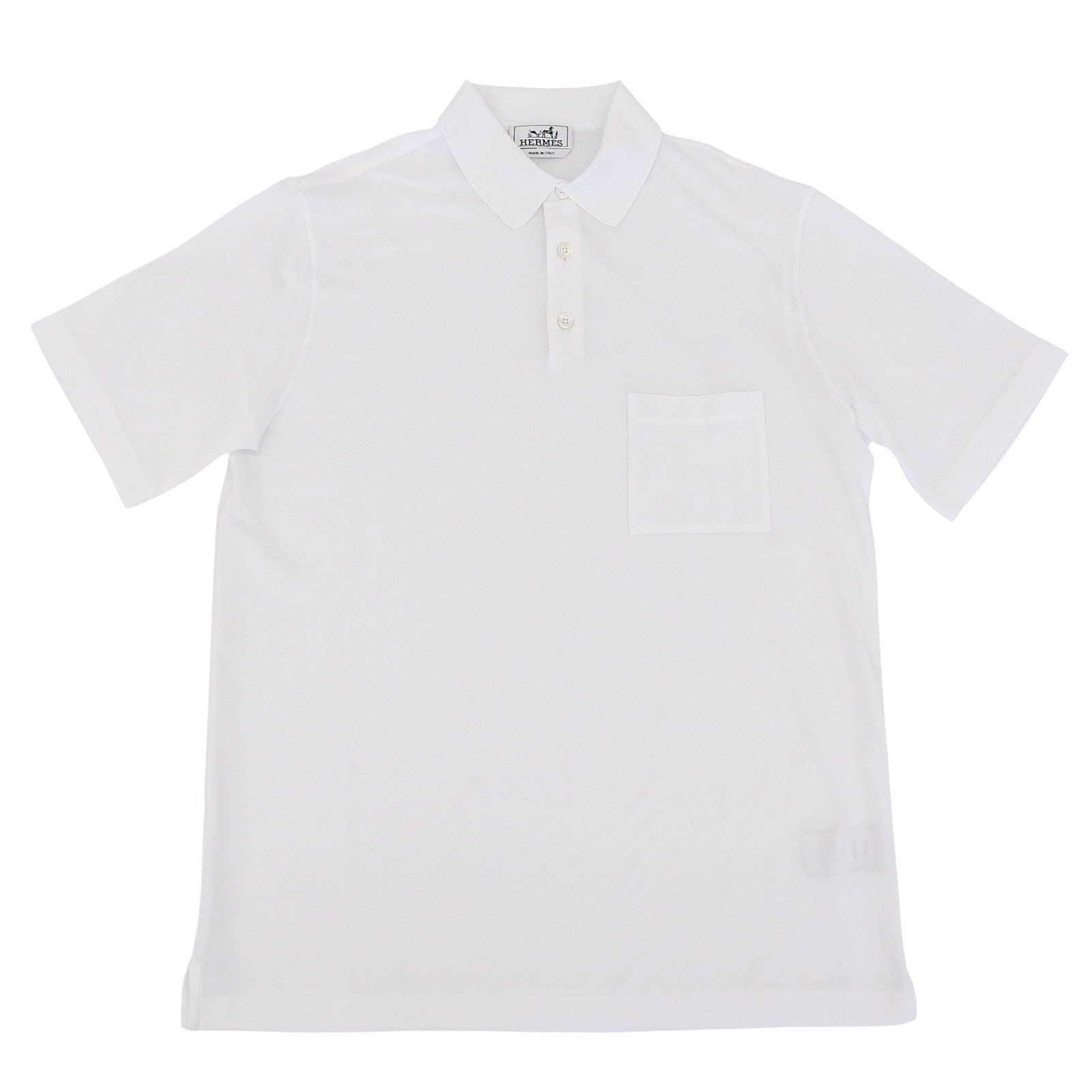 Hermes Cotton 100% Logo Embroidery Shell Button Short Sleeve Polo Shirt White