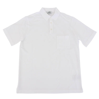 Hermes Cotton 100% Logo Embroidery Shell Button Short Sleeve Polo Shirt White