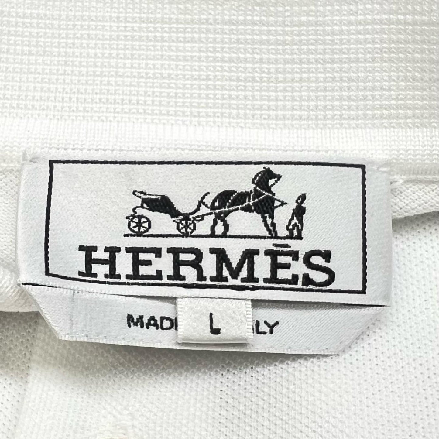 Hermes Cotton 100% Logo Embroidery Shell Button Short Sleeve Polo Shirt White — view 6