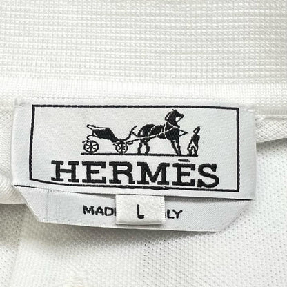 Hermes Cotton 100% Logo Embroidery Shell Button Short Sleeve Polo Shirt White — view 6