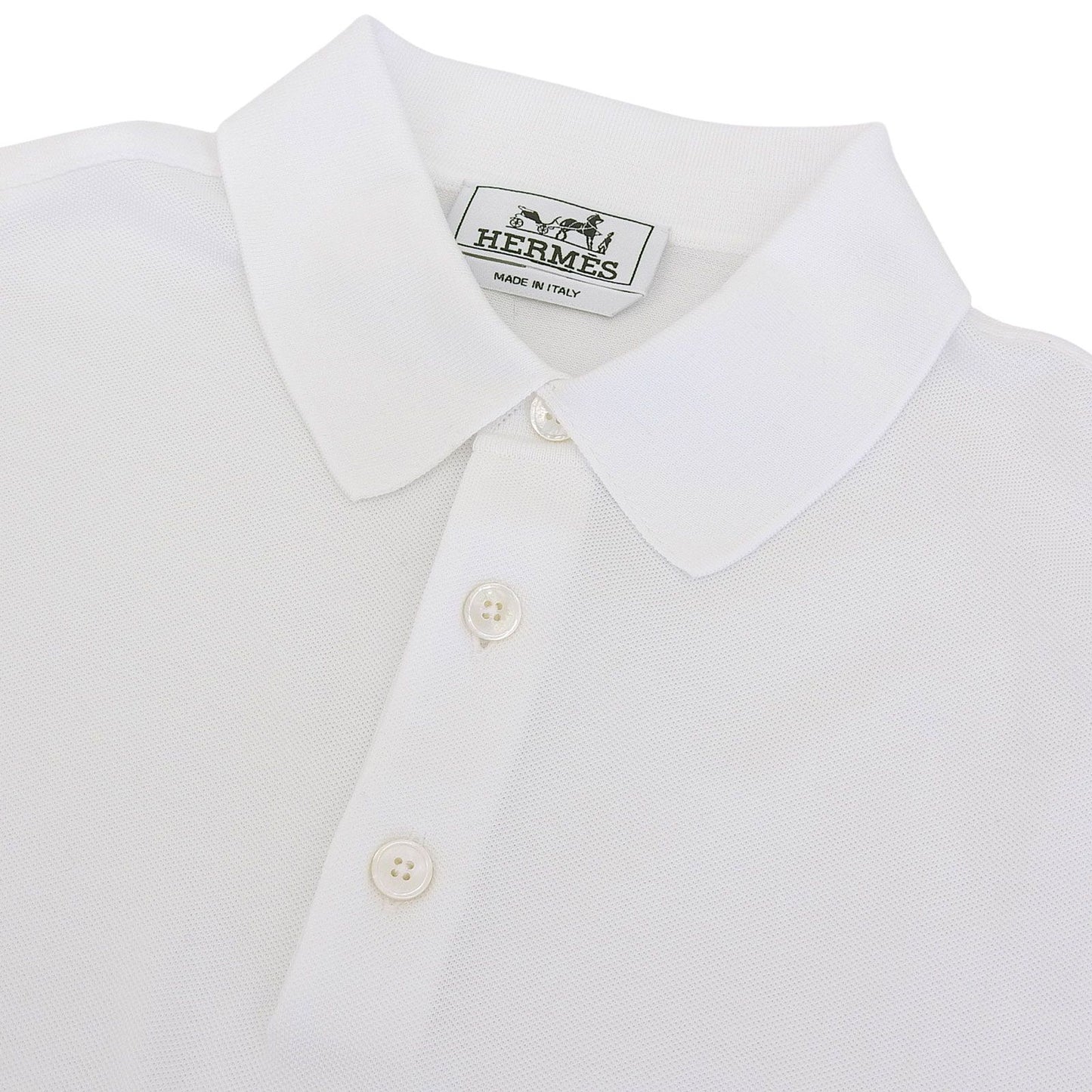 Hermes Cotton 100% Logo Embroidery Shell Button Short Sleeve Polo Shirt White — view 3