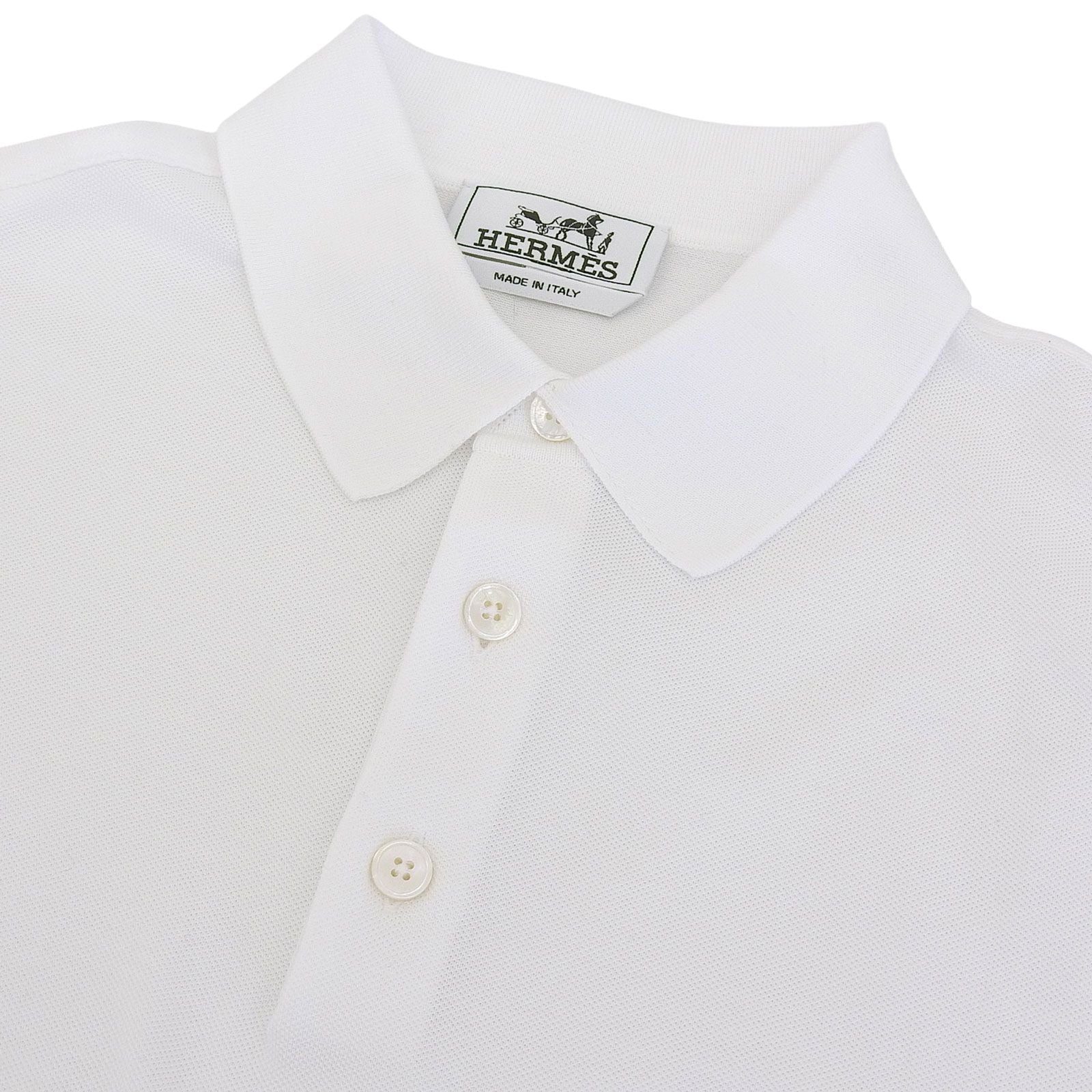 Hermes Cotton 100% Logo Embroidery Shell Button Short Sleeve Polo Shirt White — view 3