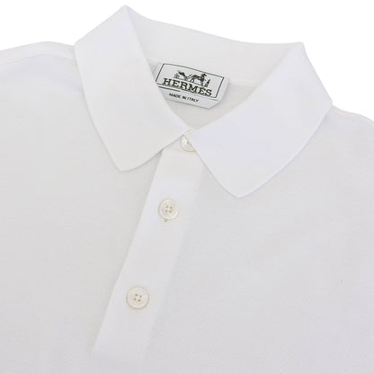 Hermes Cotton 100% Logo Embroidery Shell Button Short Sleeve Polo Shirt White — view 3