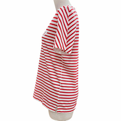 Prada Cotton 100% Triangle Logo Border Pattern Short Sleeve T-Shirt Red White XS — view 2