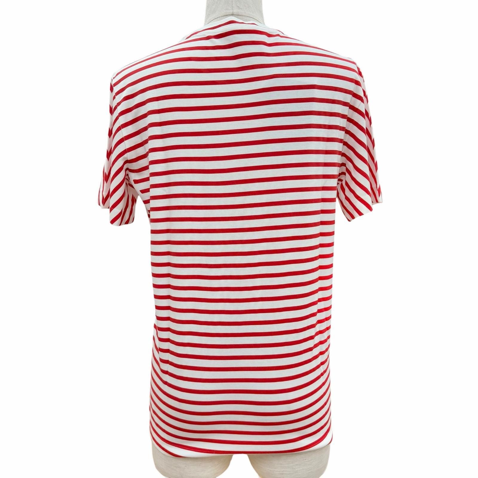 Prada Cotton 100% Triangle Logo Border Pattern Short Sleeve T-Shirt Red White XS — view 3