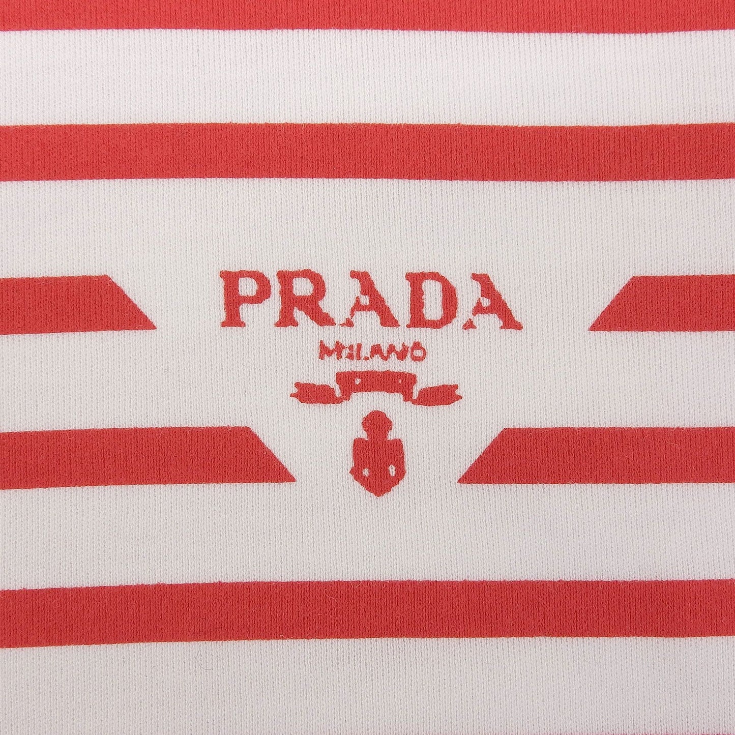 Prada Cotton 100% Triangle Logo Border Pattern Short Sleeve T-Shirt Red White XS — view 5