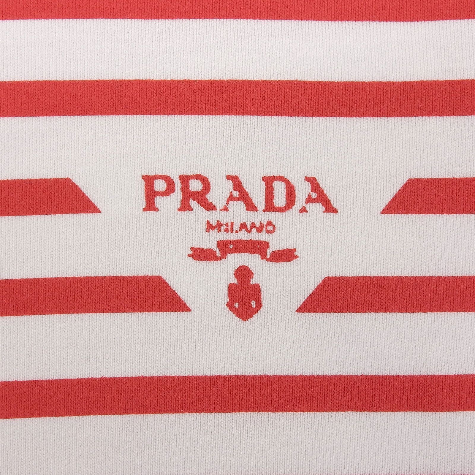 Prada Cotton 100% Triangle Logo Border Pattern Short Sleeve T-Shirt Red White XS — view 5
