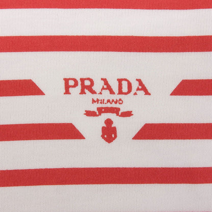 Prada Cotton 100% Triangle Logo Border Pattern Short Sleeve T-Shirt Red White XS — view 5