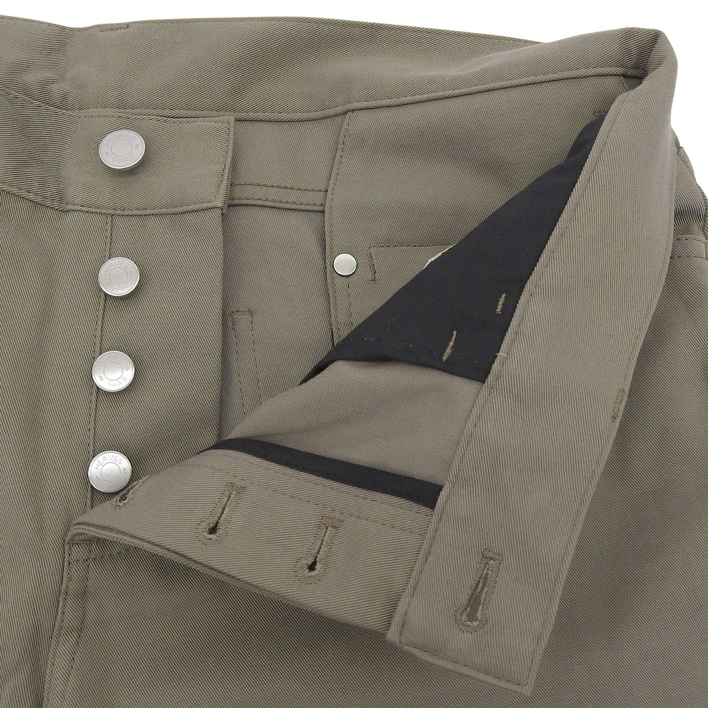 Hermes Cotton 100% Series Button Leather with Patch Fly Pants Khaki 44 — view 3