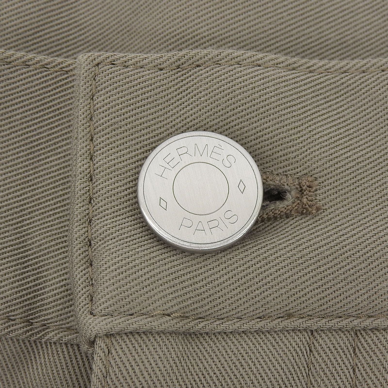 Hermes Cotton 100% Series Button Leather with Patch Fly Pants Khaki 44 — view 5