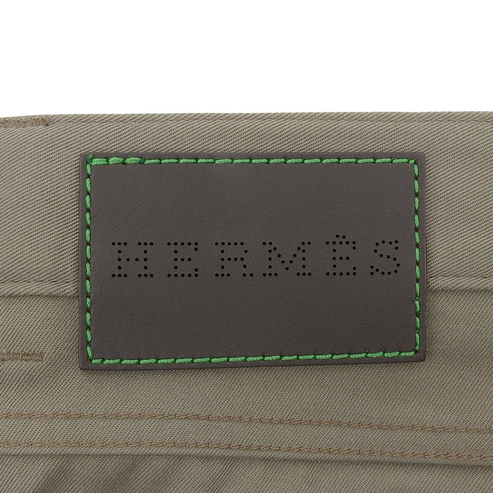 Hermes Cotton 100% Series Button Leather with Patch Fly Pants Khaki 44 — view 4