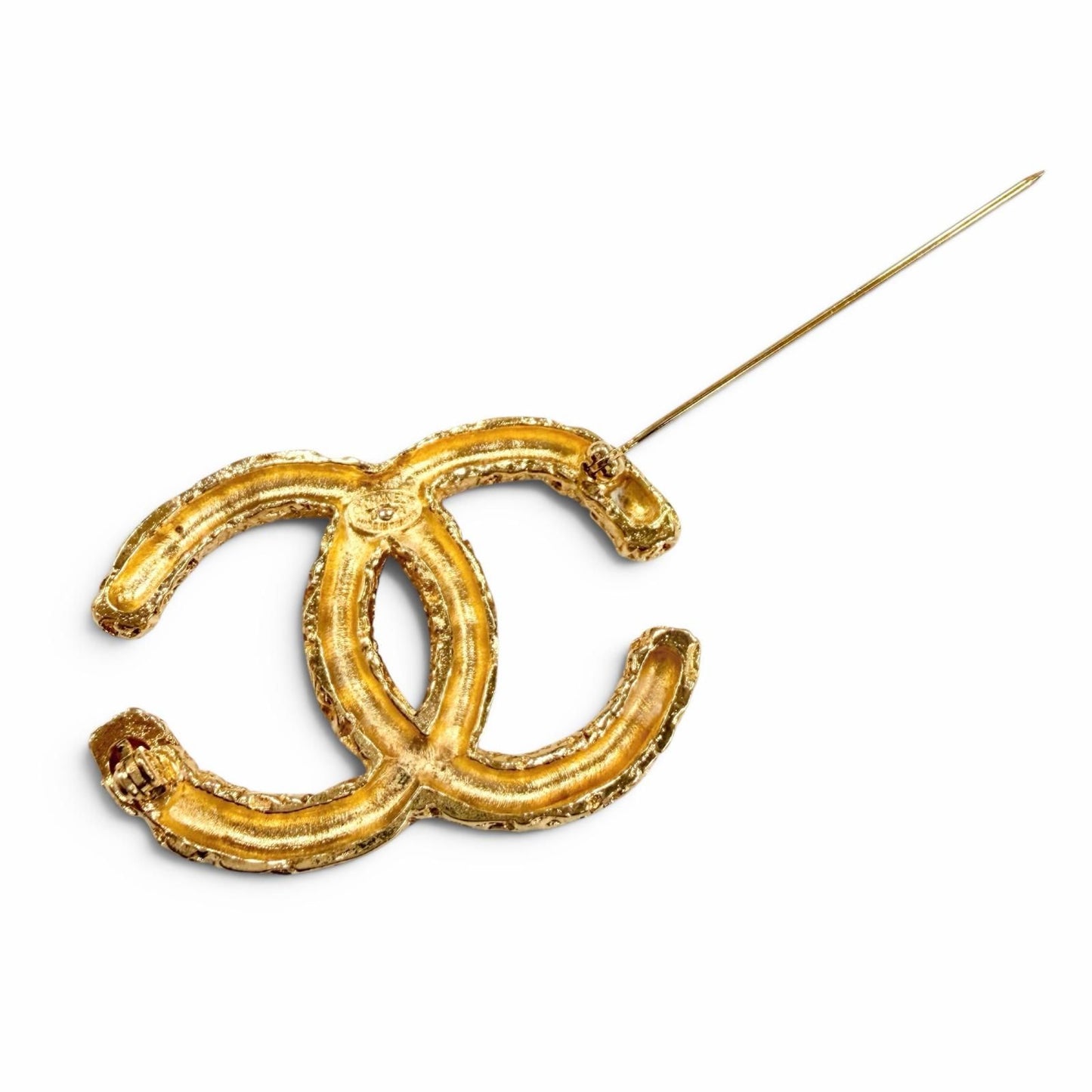 Chanel Vintage CC Logo Lava Brooch Gold — view 5